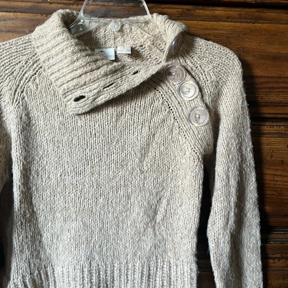 Daytrip Beige Cowl Neck Sweater with Buttons - Picture 2 of 8